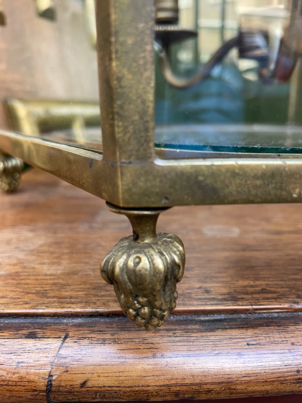 Pair of early C20th brass-framed hexagonal hall lanterns of late C18th George III period design. View X