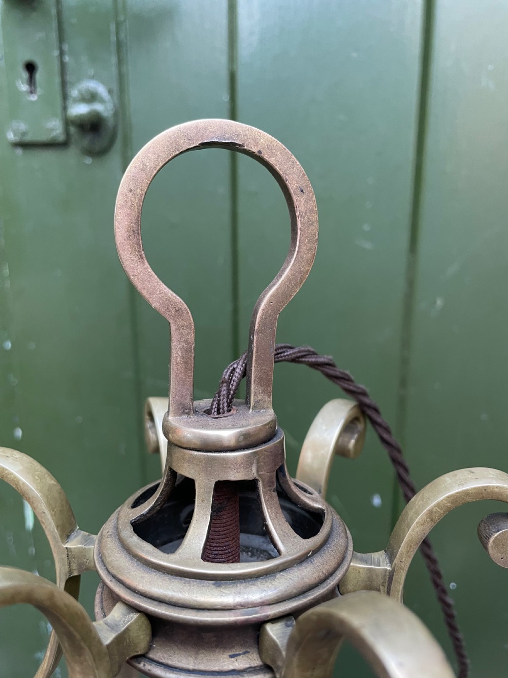 Pair of early C20th brass-framed hexagonal hall lanterns of late C18th George III period design. View XV