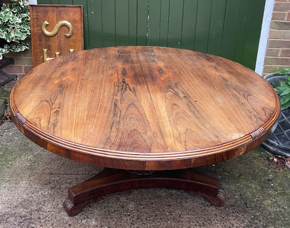 Large early C19th George IV period 60” diameter rosewood dining or centre table .  View VIII