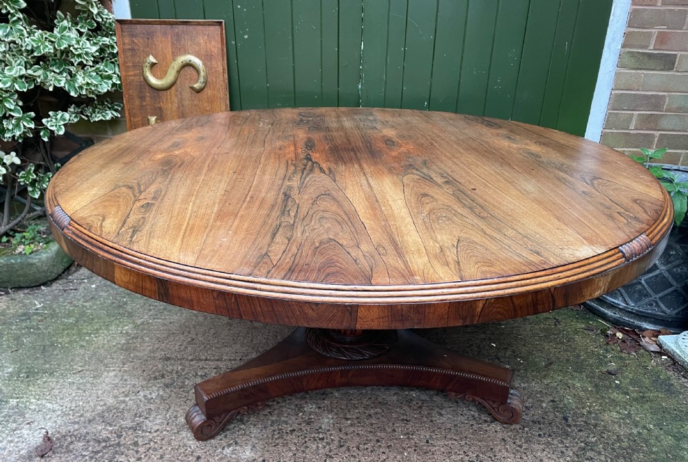 Large early C19th George IV period 60” diameter rosewood dining or centre table .  View IX