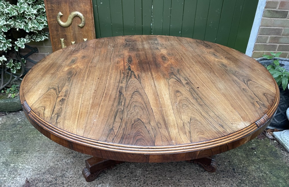 Large early C19th George IV period 60” diameter rosewood dining or centre table .  View V