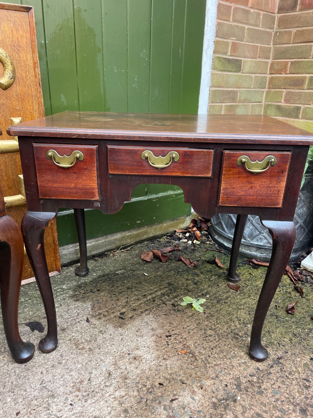 Rare ‘matched’ pair of mid C18th George II period mahogany cabriole-leg low-boys . View IV