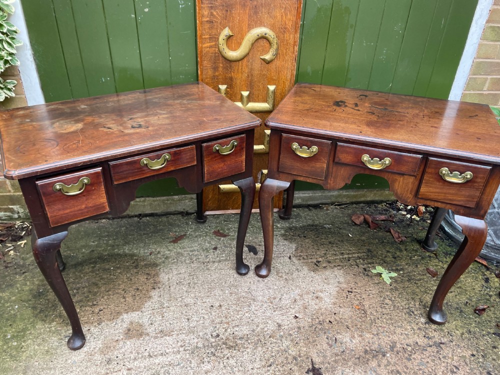 Rare ‘matched’ pair of mid C18th George II period mahogany cabriole-leg low-boys . View XIII