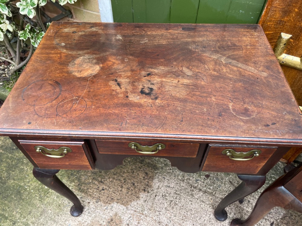 Rare ‘matched’ pair of mid C18th George II period mahogany cabriole-leg low-boys . View XIV