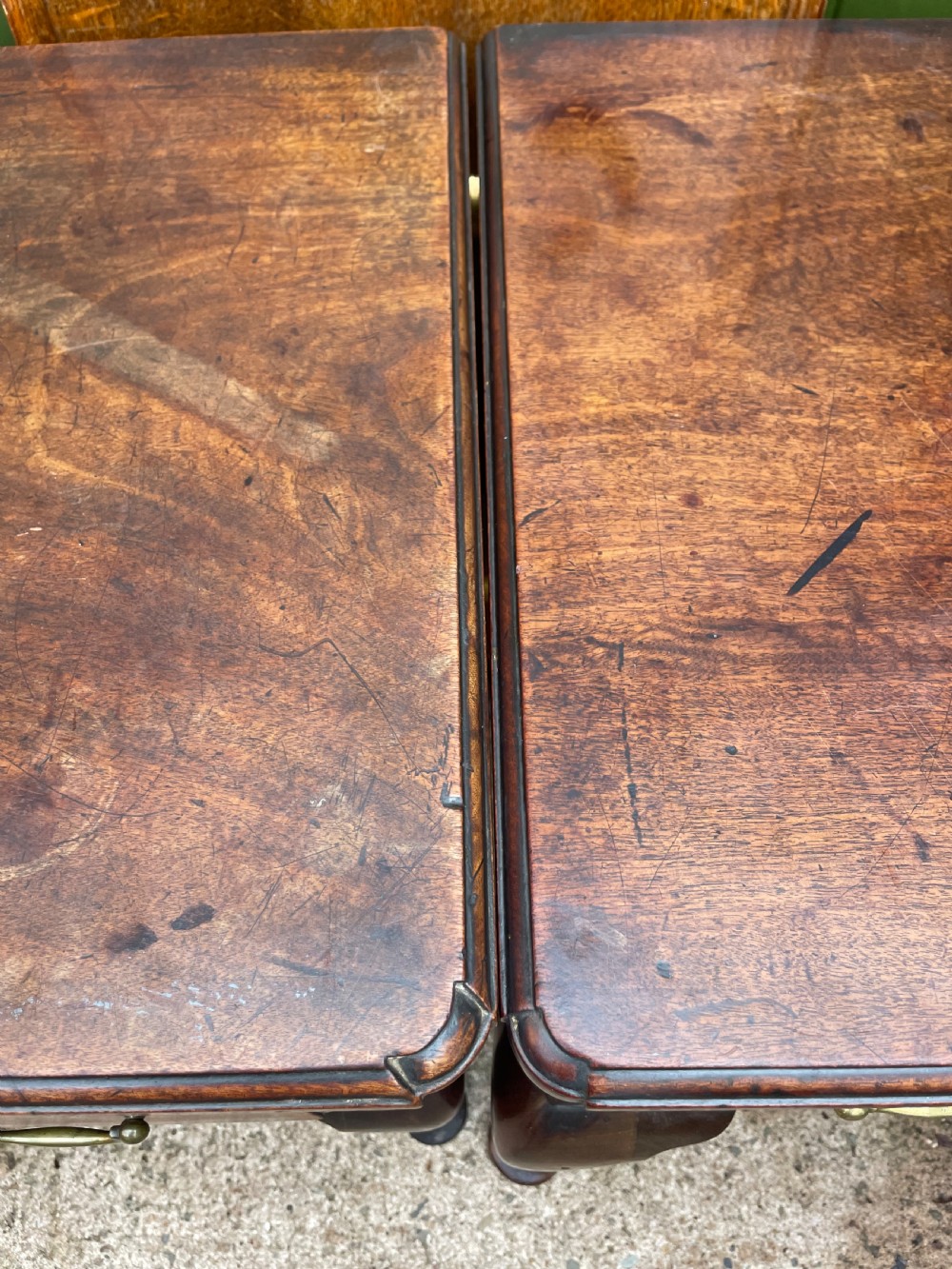 Rare ‘matched’ pair of mid C18th George II period mahogany cabriole-leg low-boys . View XVI
