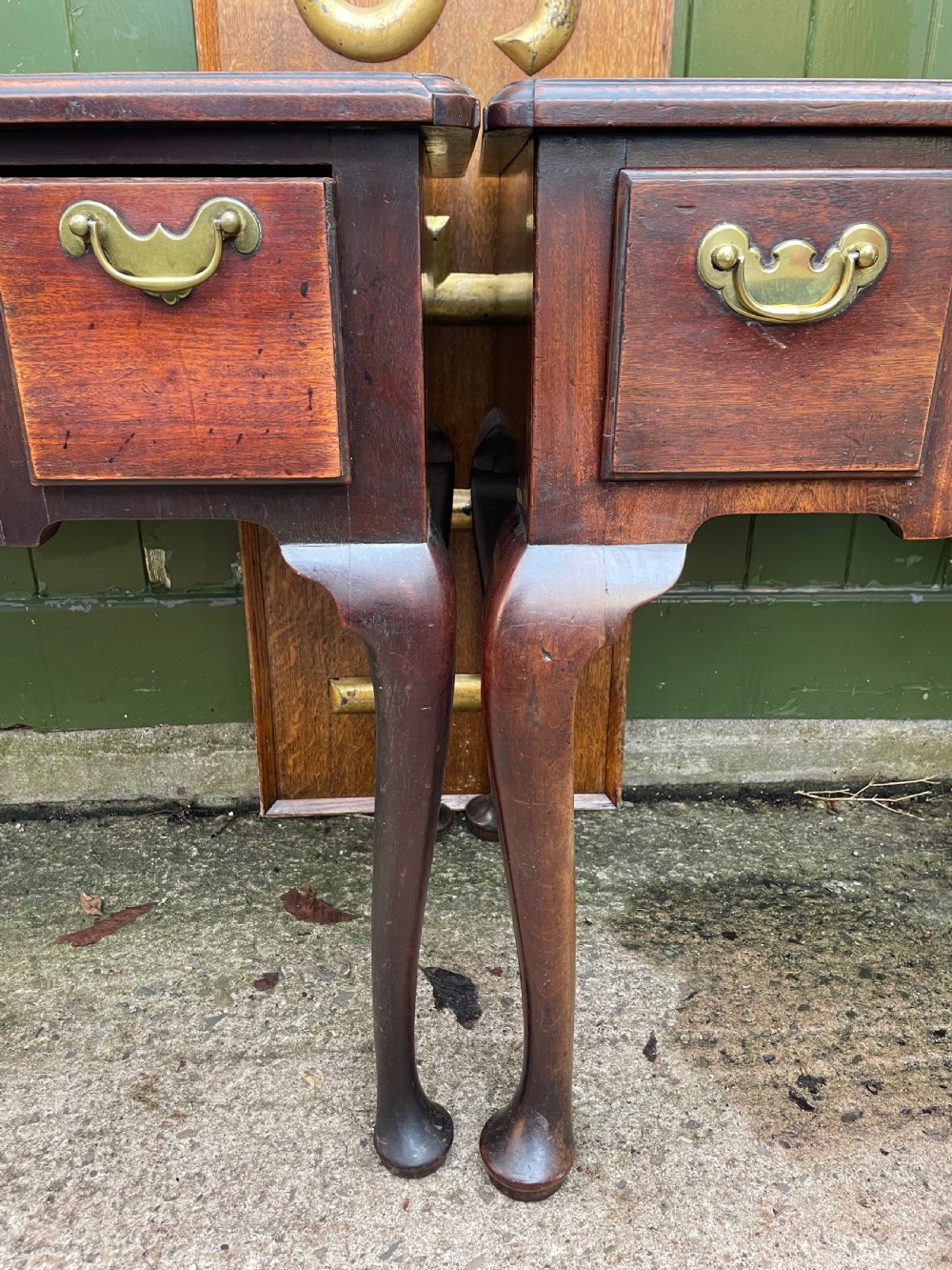 Rare ‘matched’ pair of mid C18th George II period mahogany cabriole-leg low-boys . View XVII