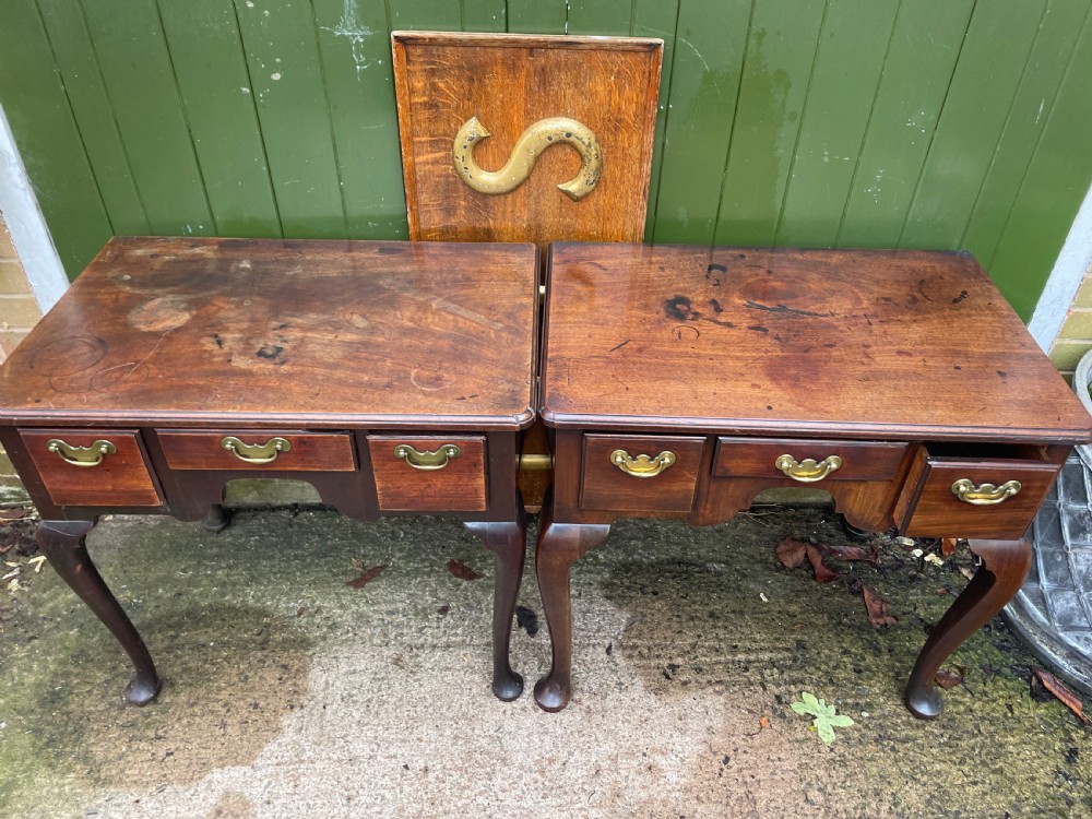 Rare ‘matched’ pair of mid C18th George II period mahogany cabriole-leg low-boys . View XIX