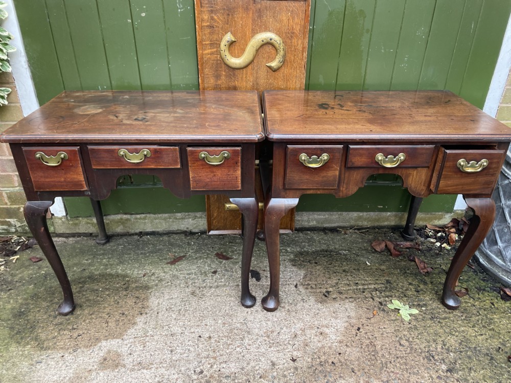 Rare ‘matched’ pair of mid C18th George II period mahogany cabriole-leg low-boys . View XXV