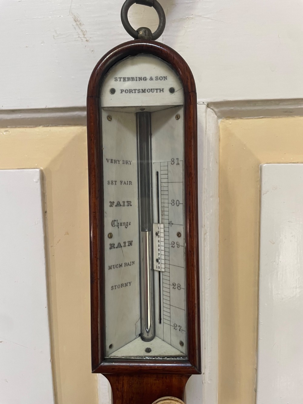 Early C19th rosewood-cased brass-mounted marine ‘stick’ barometer signed by Stebbing & Son of Portsmouth  View II