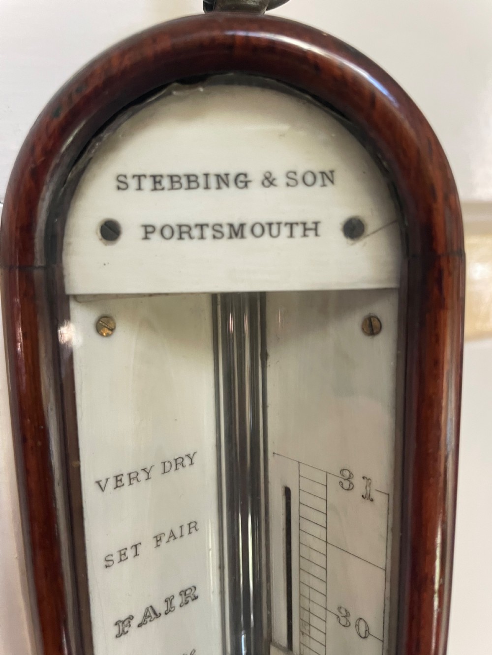 Early C19th rosewood-cased brass-mounted marine ‘stick’ barometer signed by Stebbing & Son of Portsmouth  View IX