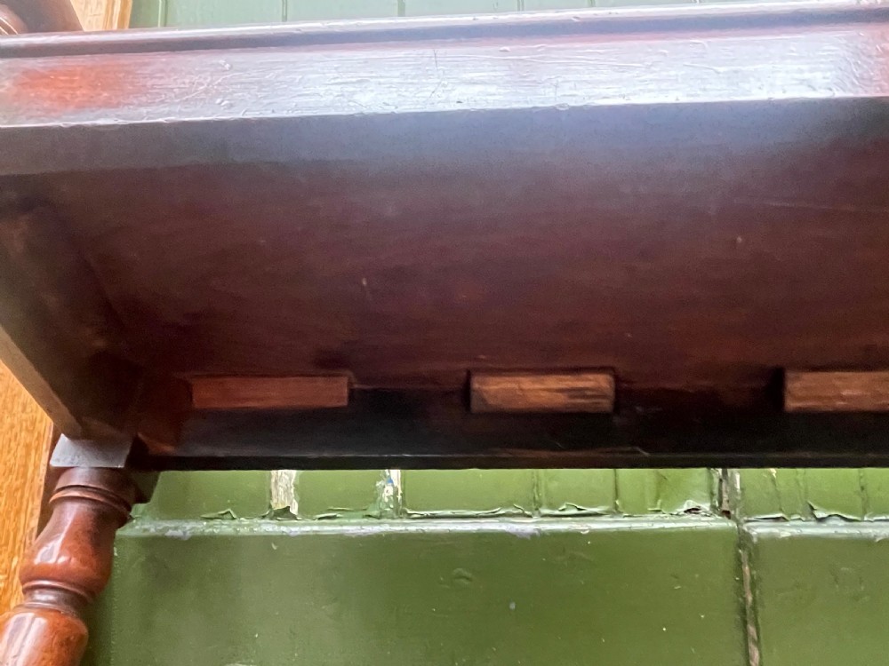 Early C19th Regency period mahogany hall bench or seat with cylindrical roll-end supports. View XIII