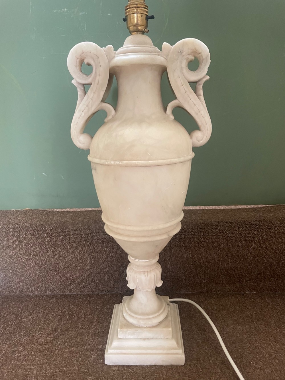 Large late C19th/ early C20th Italian carved alabaster lamp . View II