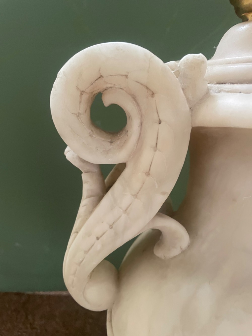 Large late C19th/ early C20th Italian carved alabaster lamp . View III
