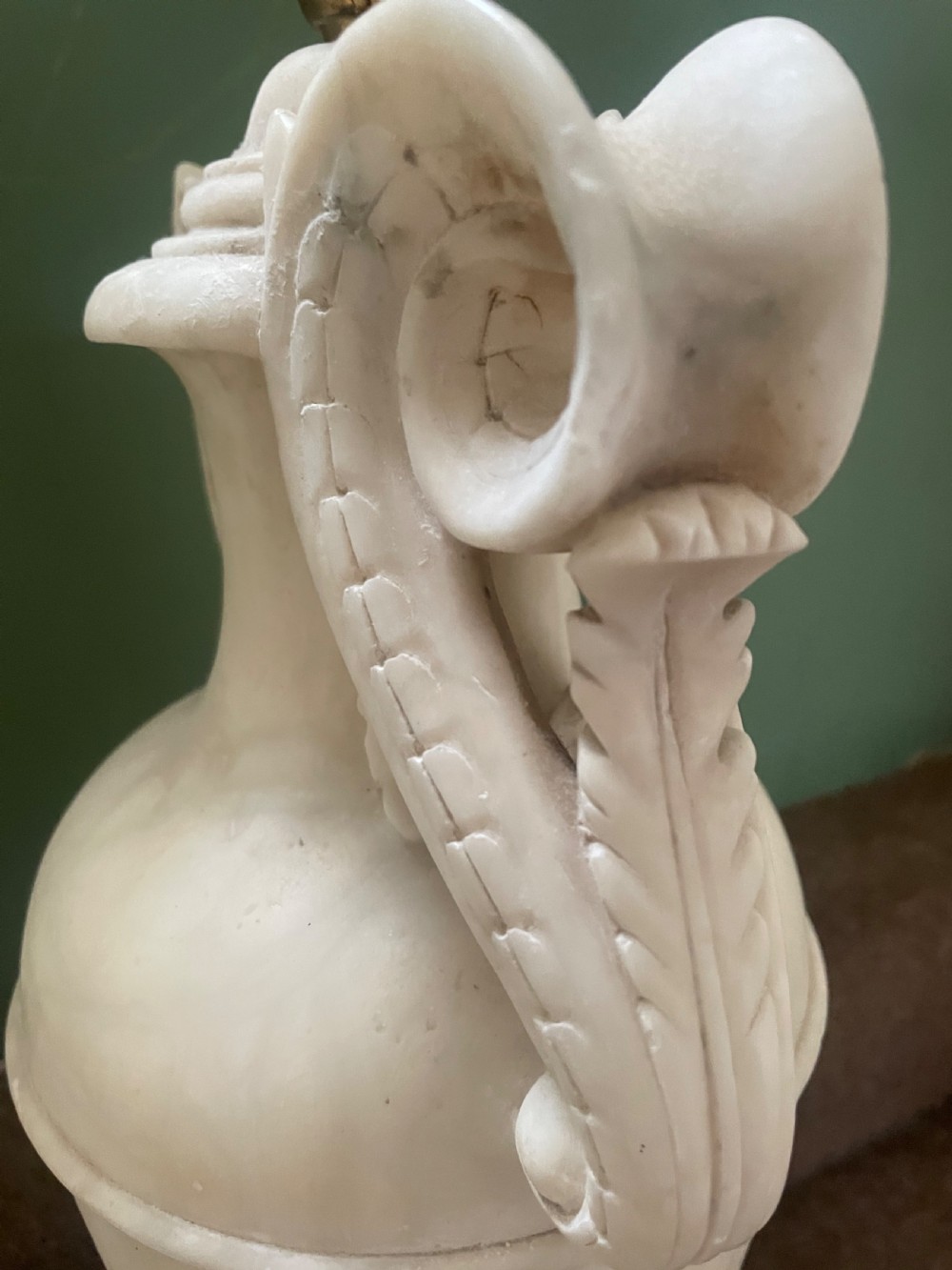 Large late C19th/ early C20th Italian carved alabaster lamp . View VII