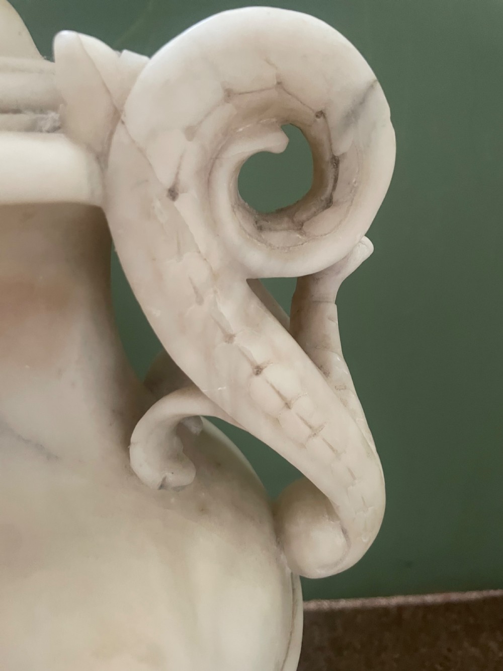 Large late C19th/ early C20th Italian carved alabaster lamp . View IX