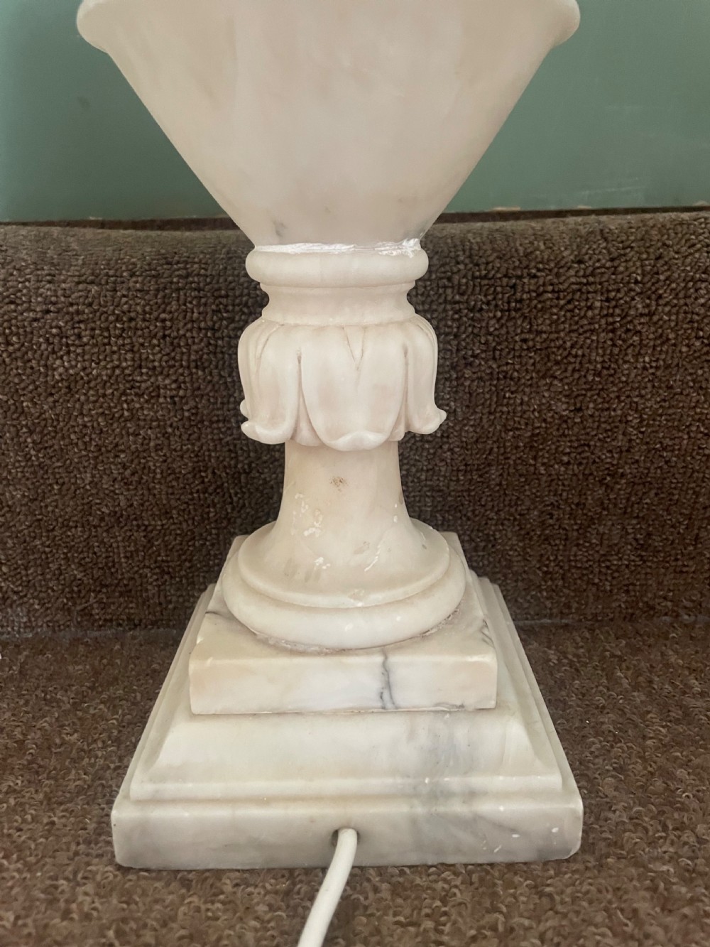 Large late C19th/ early C20th Italian carved alabaster lamp . View X