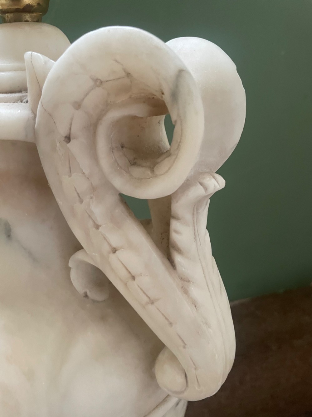 Large late C19th/ early C20th Italian carved alabaster lamp . View XI