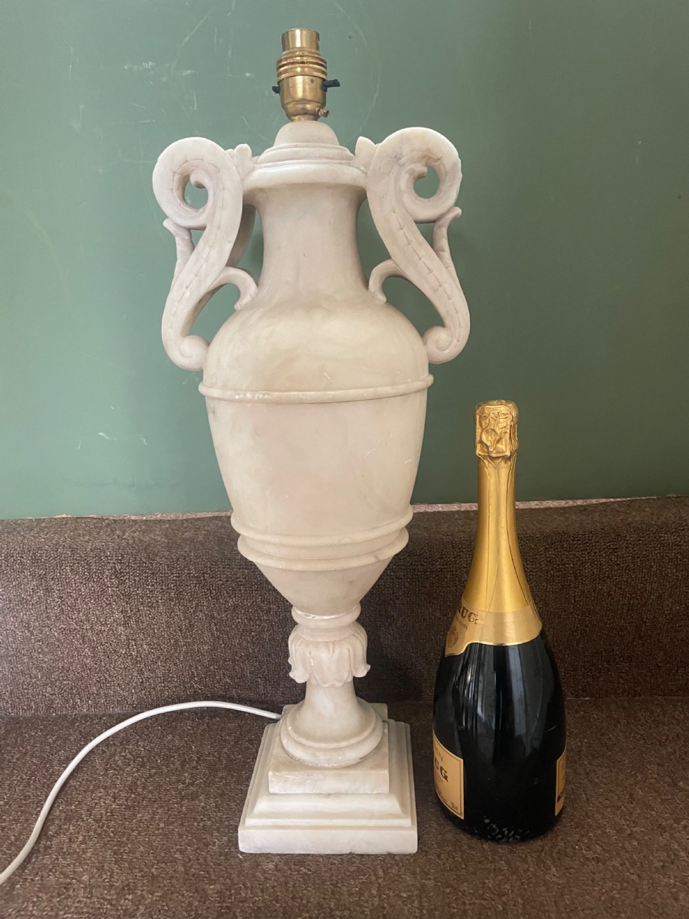 Large late C19th/ early C20th Italian carved alabaster lamp . View XIII