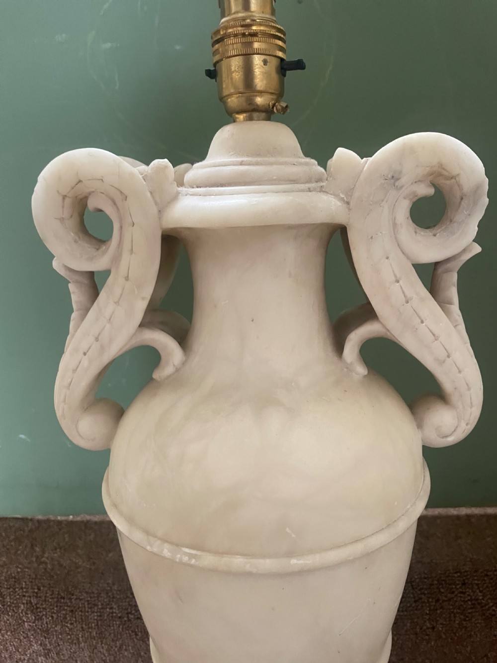 Large late C19th/ early C20th Italian carved alabaster lamp . View XIV