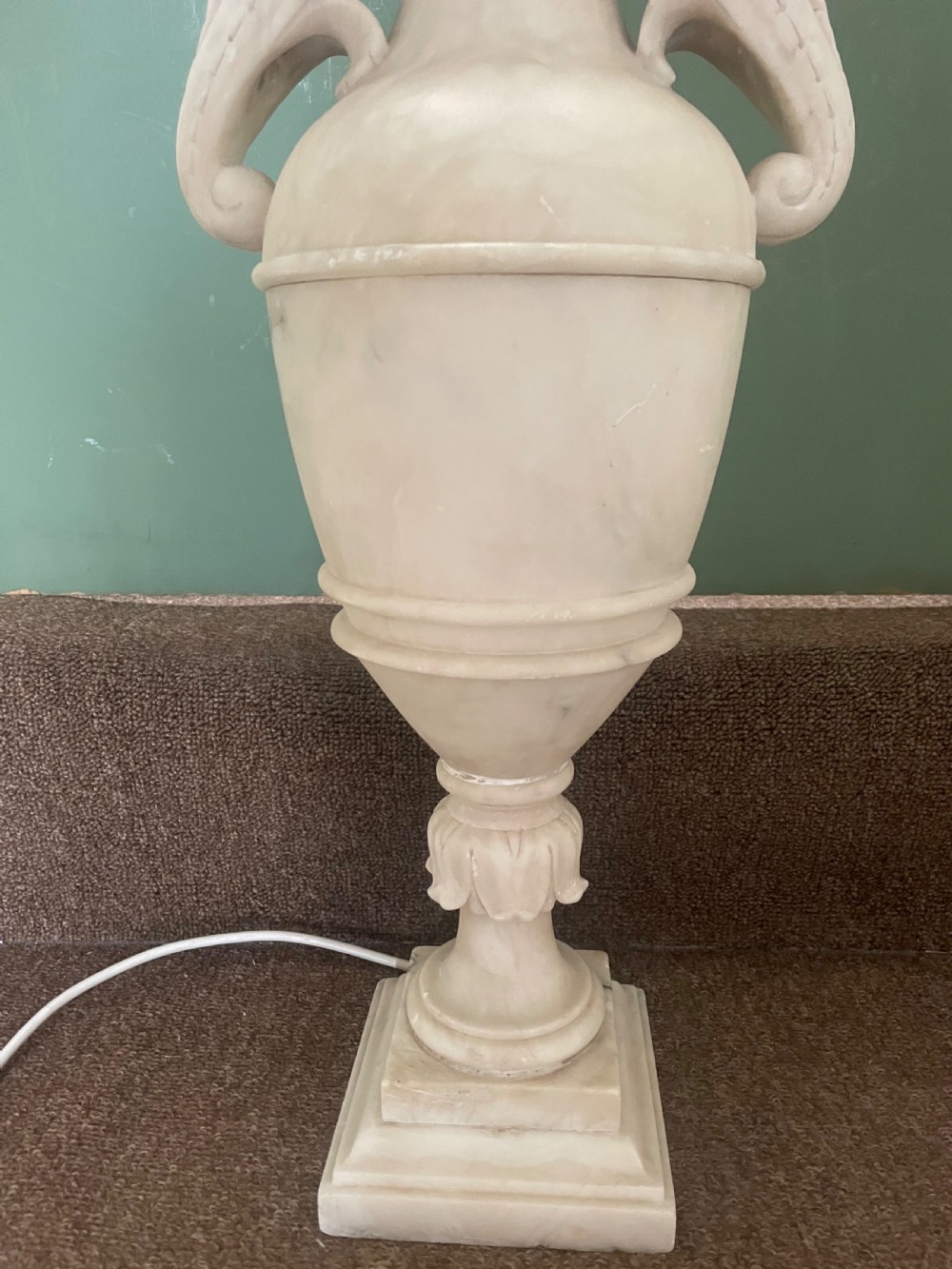 Large late C19th/ early C20th Italian carved alabaster lamp . View XV