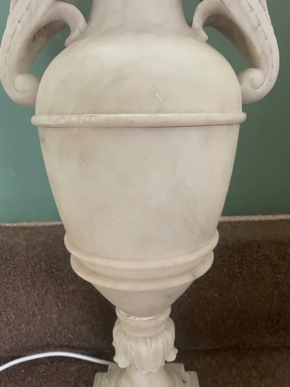 Large late C19th/ early C20th Italian carved alabaster lamp . View XVI