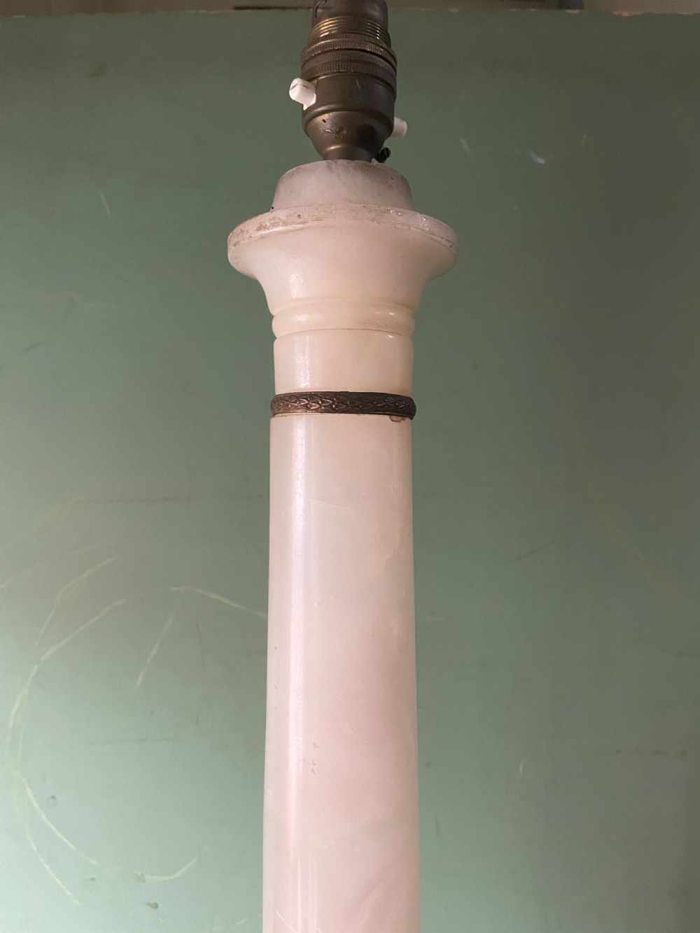 Pair of early C20th Italian gilt-brass mounted alabaster column table lamps . View XII
