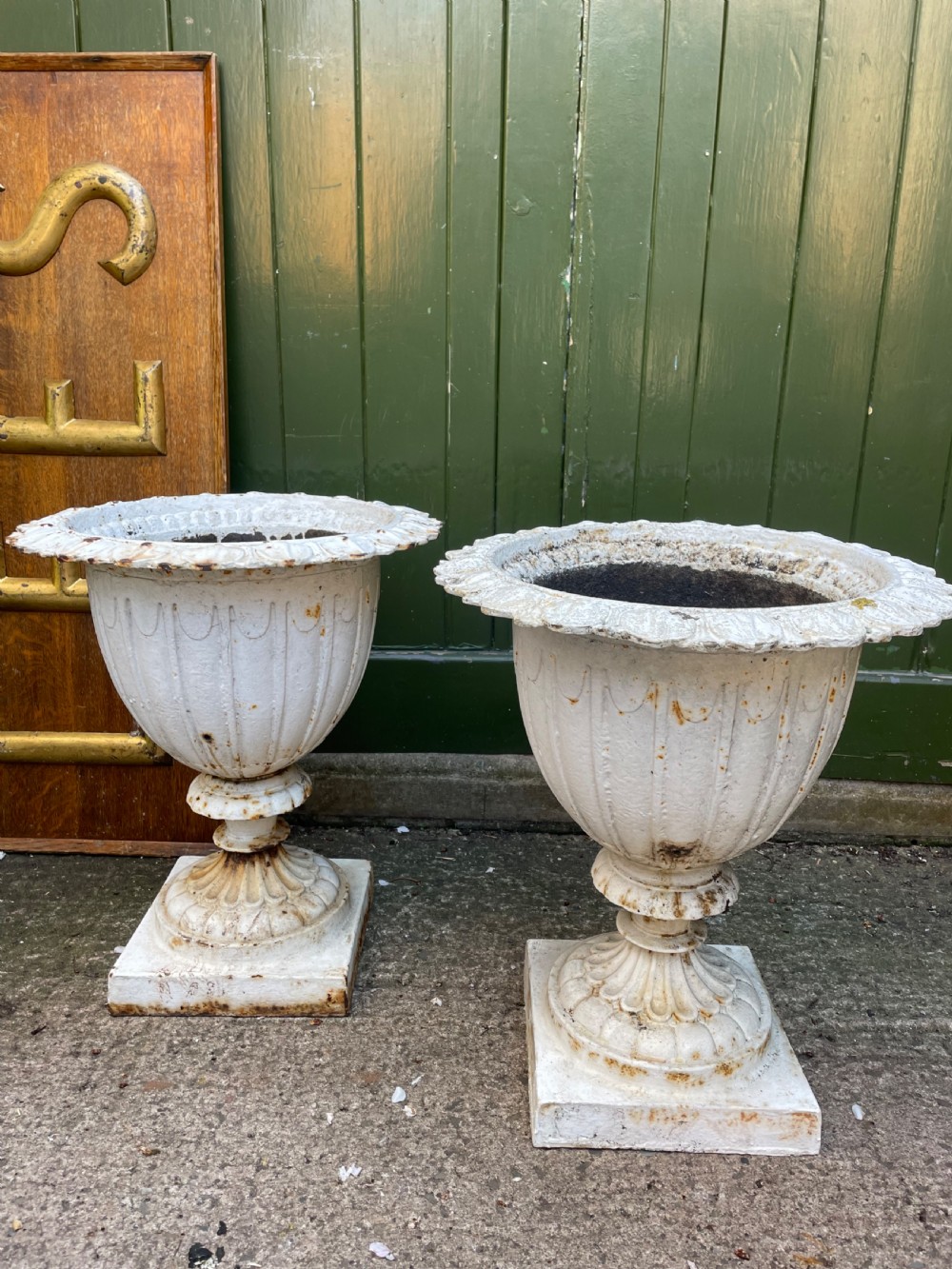Pair of mid C19th cast-iron garden or terrace vases . View X