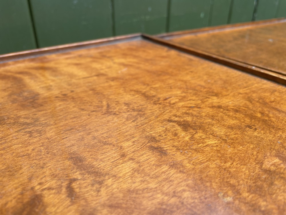 Pair of elegant late C19th figured walnut or satin birch bedside tables or nightstands.  View XII