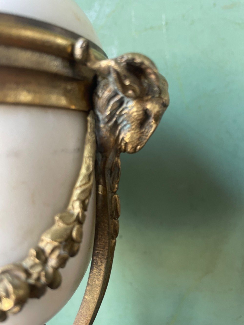 Pair of late C19th ormolu bronze mounted white marble reversible cassolettes in the Louis XVI taste . View XIII