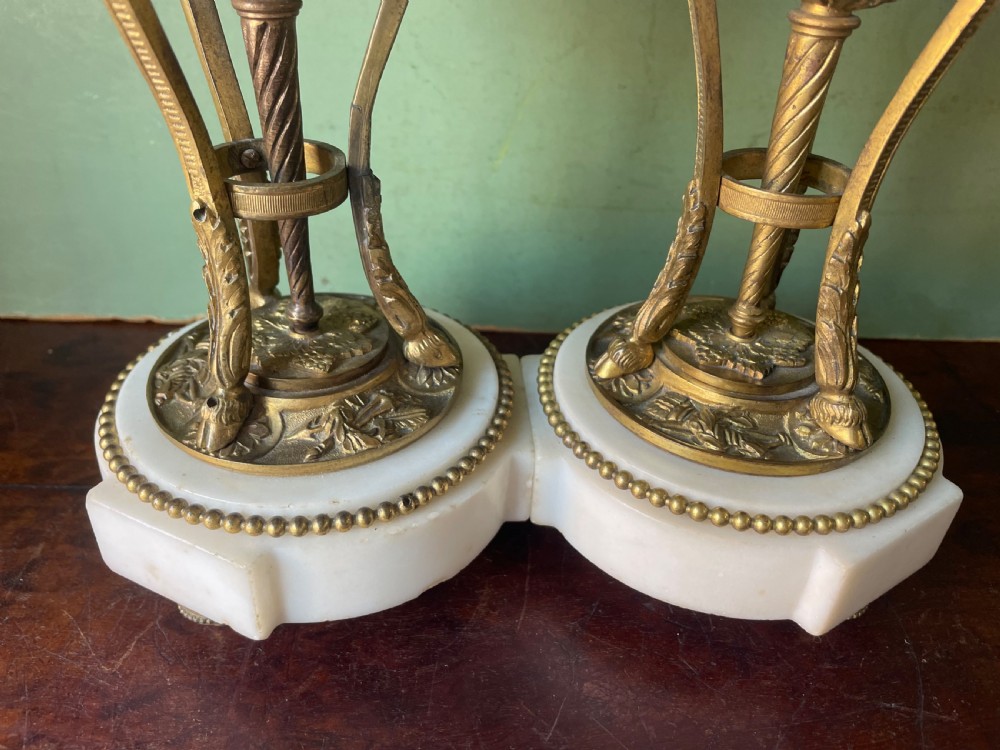 Pair of late C19th ormolu bronze mounted white marble reversible cassolettes in the Louis XVI taste . View XV