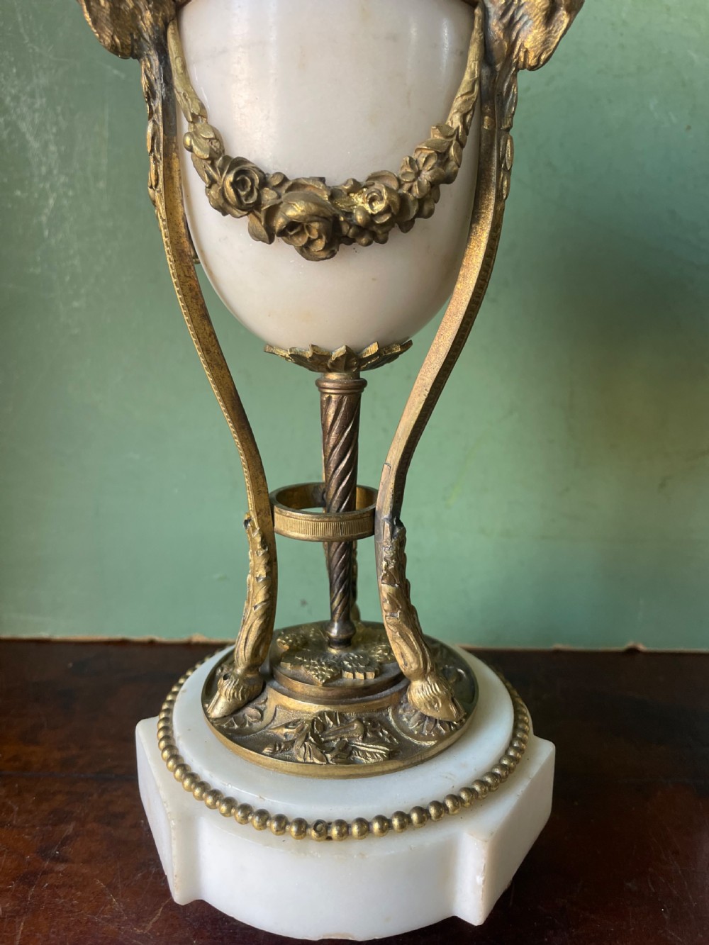 Pair of late C19th ormolu bronze mounted white marble reversible cassolettes in the Louis XVI taste . View XVIII