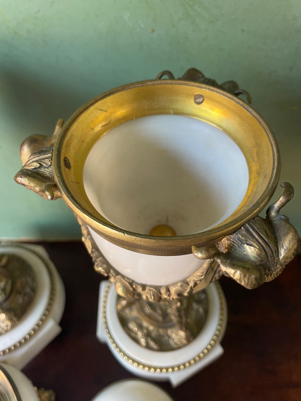 Pair of late C19th ormolu bronze mounted white marble reversible cassolettes in the Louis XVI taste . View XX
