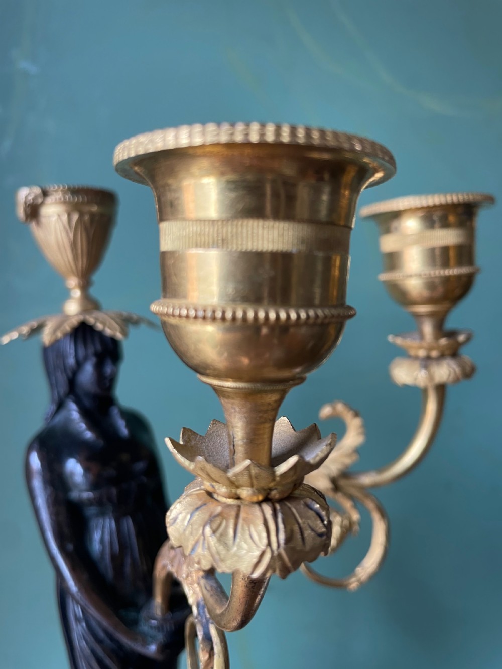 Fine quality pair of early C19th Empire style bronze and ormolu bronze candelabras . View VIII