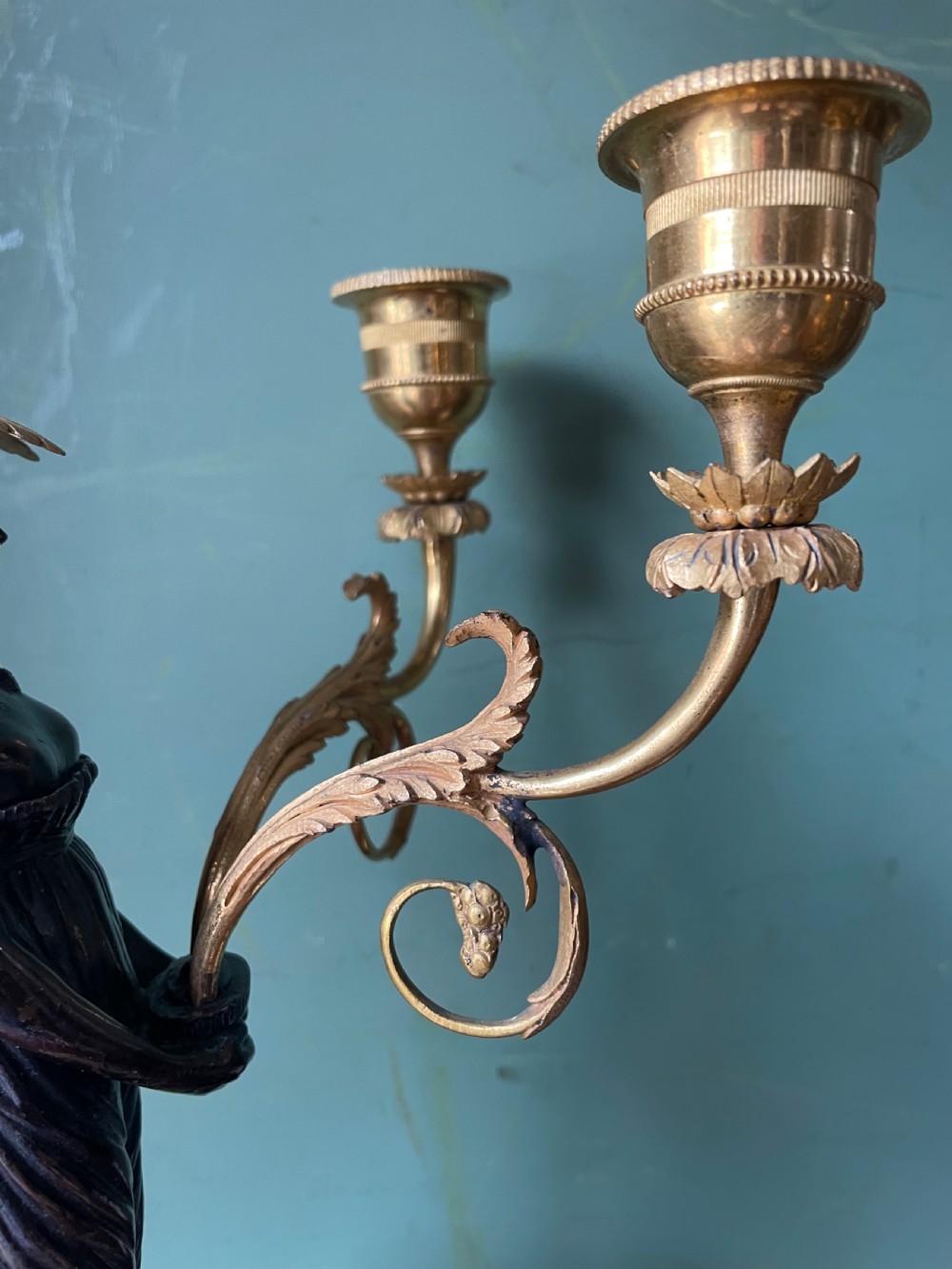 Fine quality pair of early C19th Empire style bronze and ormolu bronze candelabras . View IX