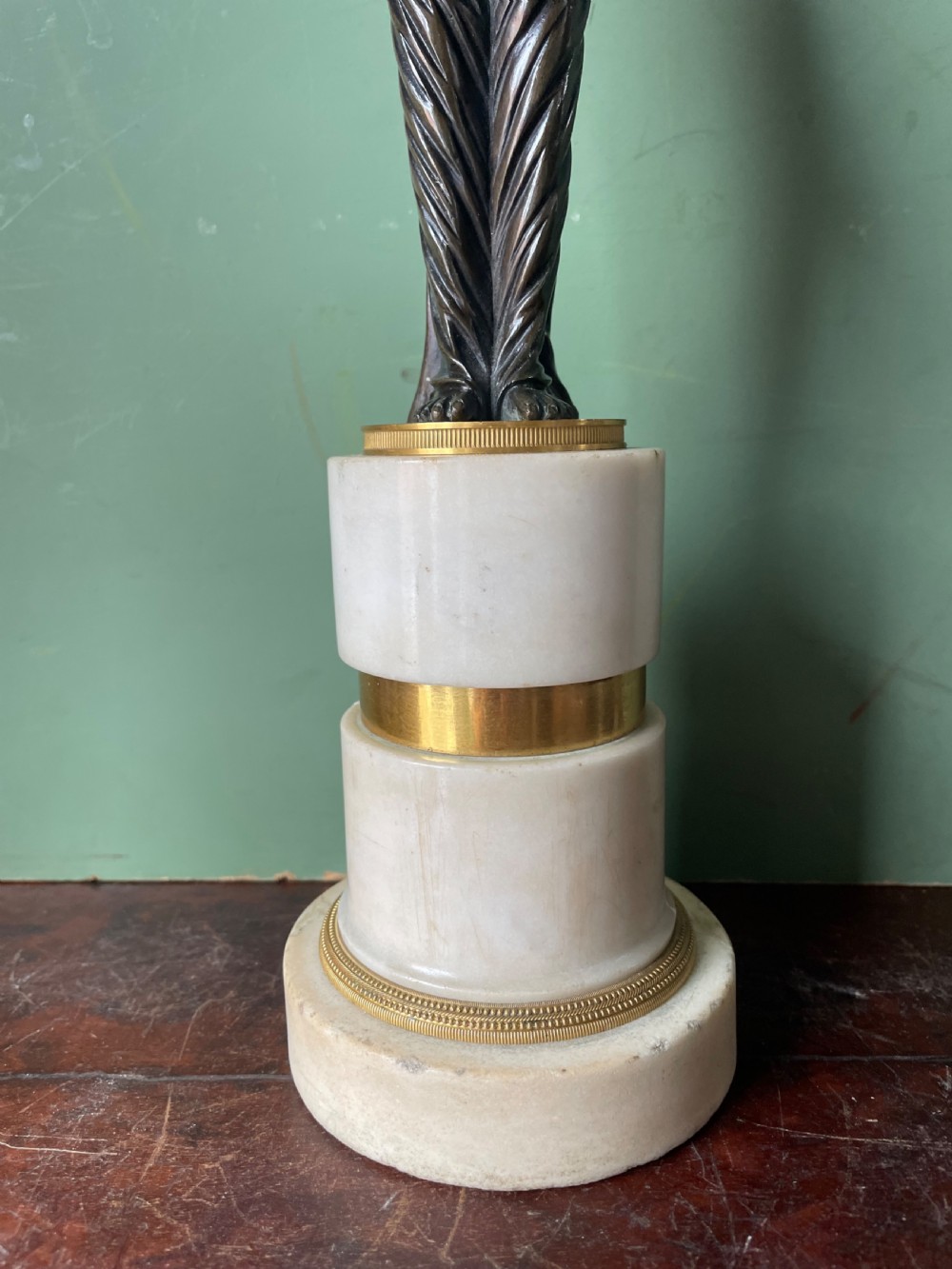 Fine quality pair of early C19th Empire style bronze and ormolu bronze candelabras . View X