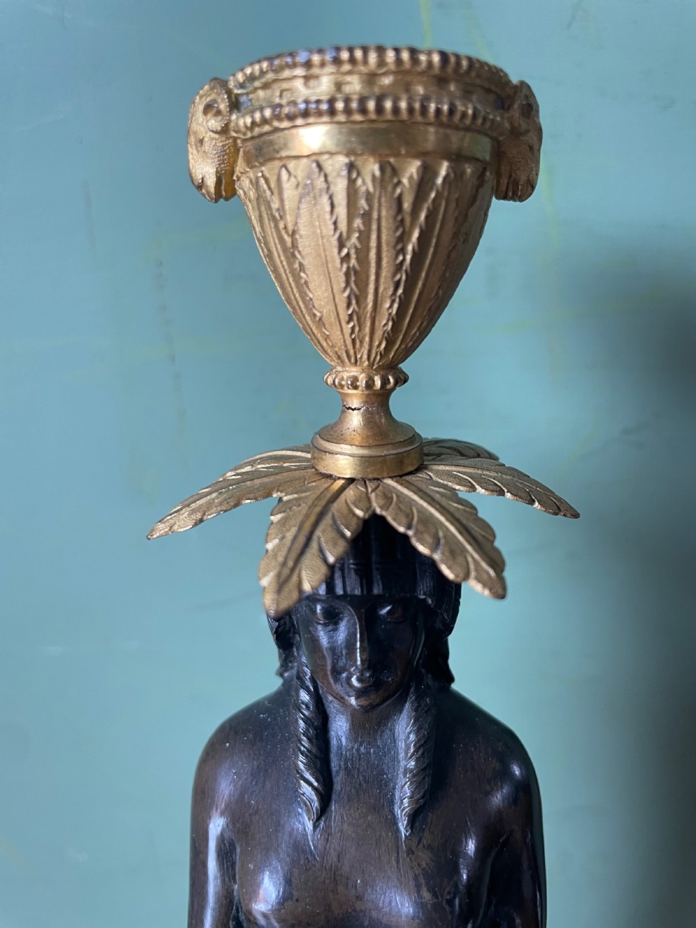 Fine quality pair of early C19th Empire style bronze and ormolu bronze candelabras . View XII