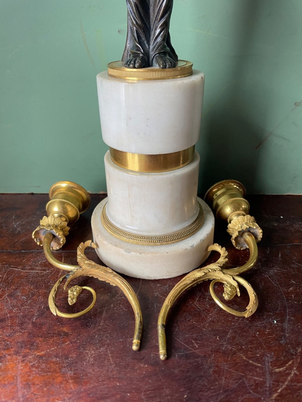 Fine quality pair of early C19th Empire style bronze and ormolu bronze candelabras . View XIII