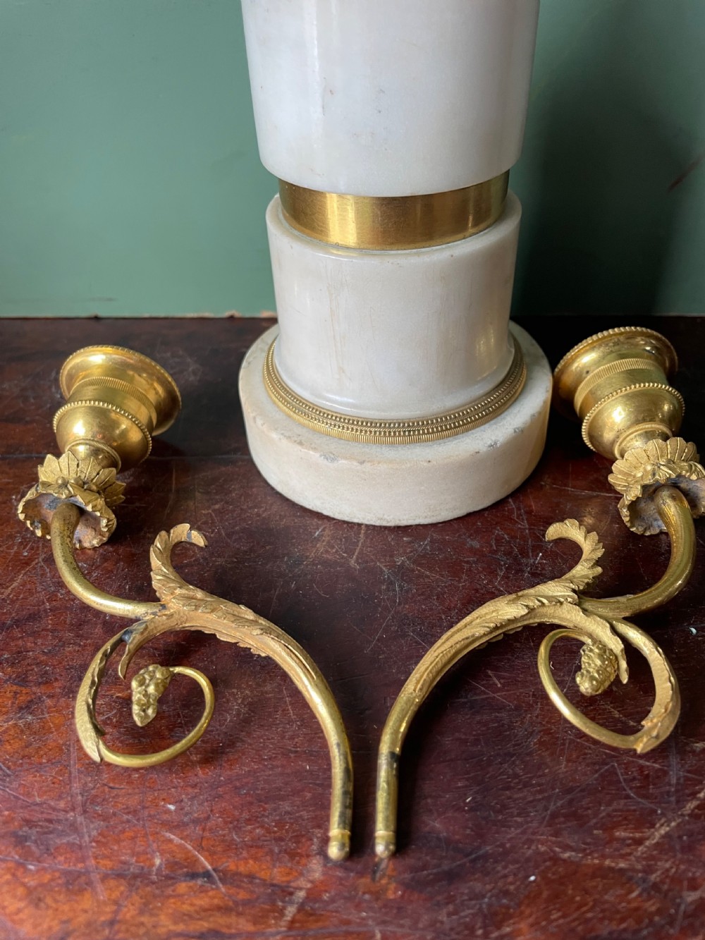 Fine quality pair of early C19th Empire style bronze and ormolu bronze candelabras . View XIV