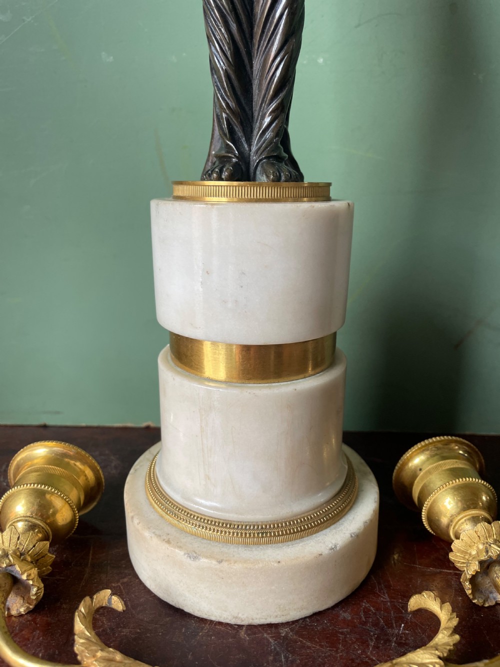 Fine quality pair of early C19th Empire style bronze and ormolu bronze candelabras . View XVI