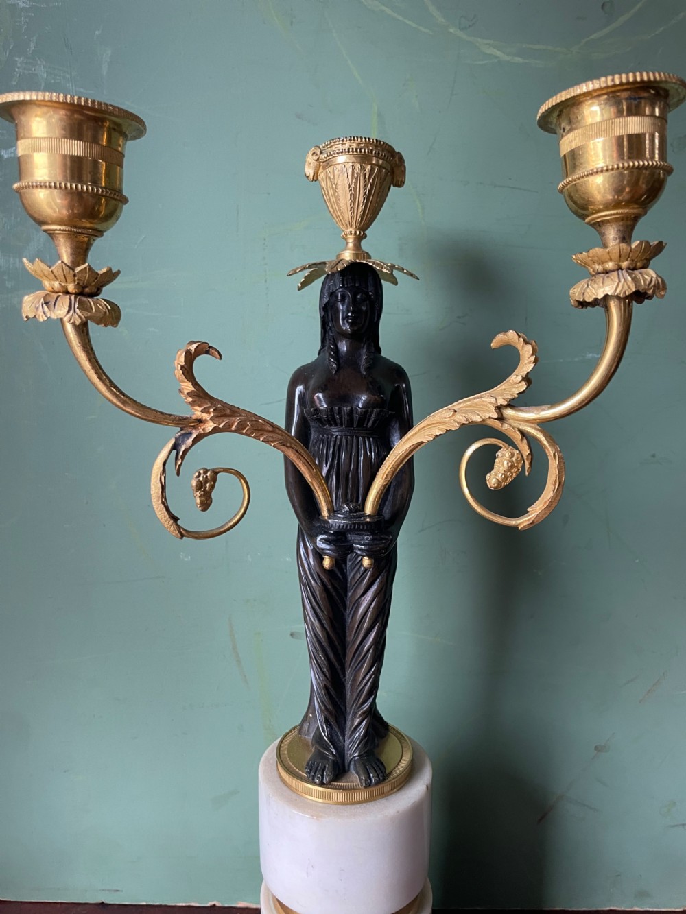 Fine quality pair of early C19th Empire style bronze and ormolu bronze candelabras . View XVII