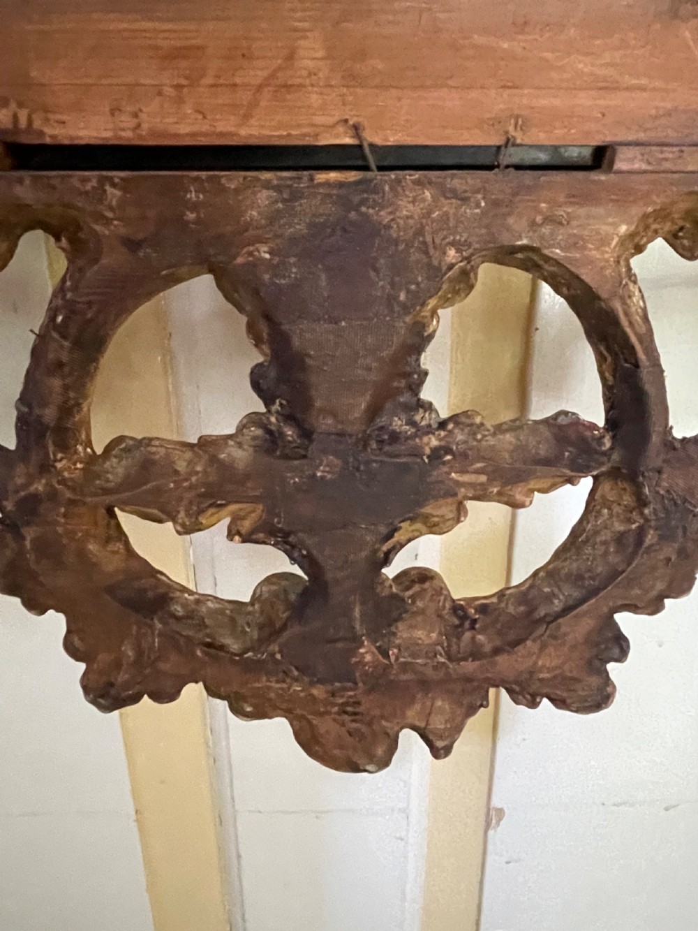 C18th George III Chippendale period carved gilt-wood frame rococo-style wall mirror. View XXV