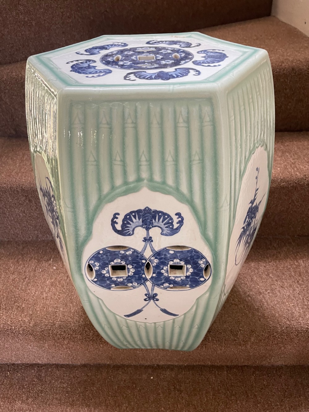 C19th Chinese late Qing Dynasty celadon porcelain ‘barrel-shaped’ garden seat .