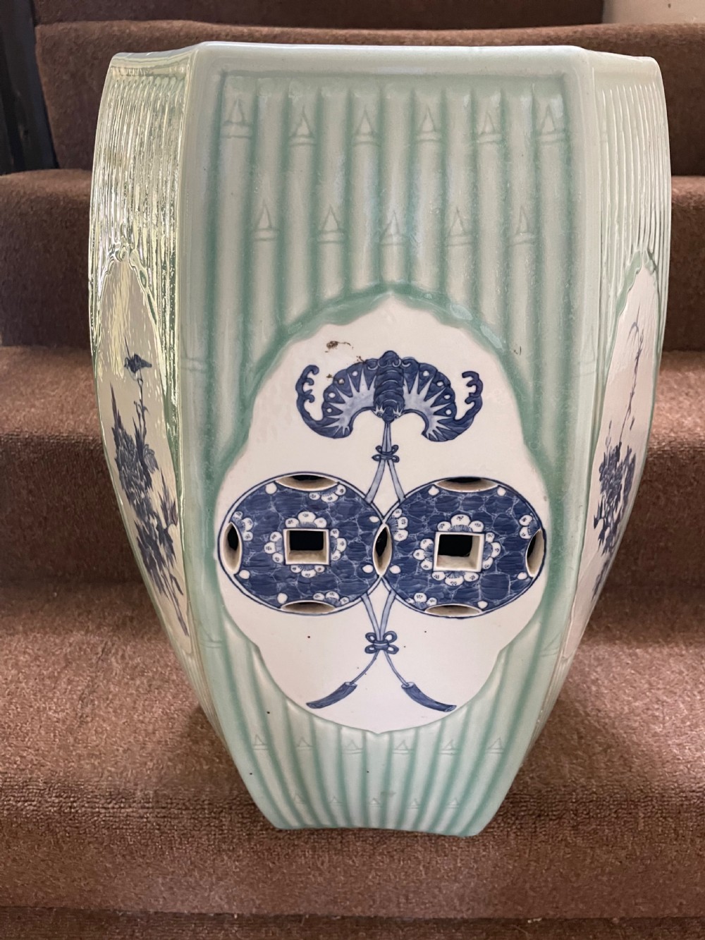 C19th Chinese late Qing Dynasty celadon porcelain ‘barrel-shaped’ garden seat . View VI