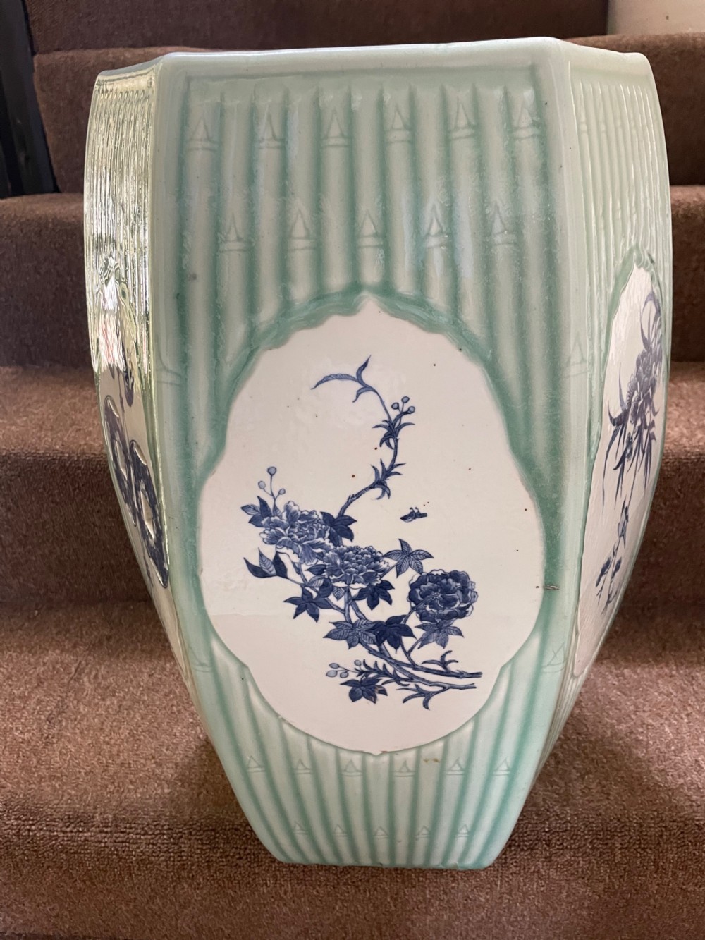 C19th Chinese late Qing Dynasty celadon porcelain ‘barrel-shaped’ garden seat . View VII