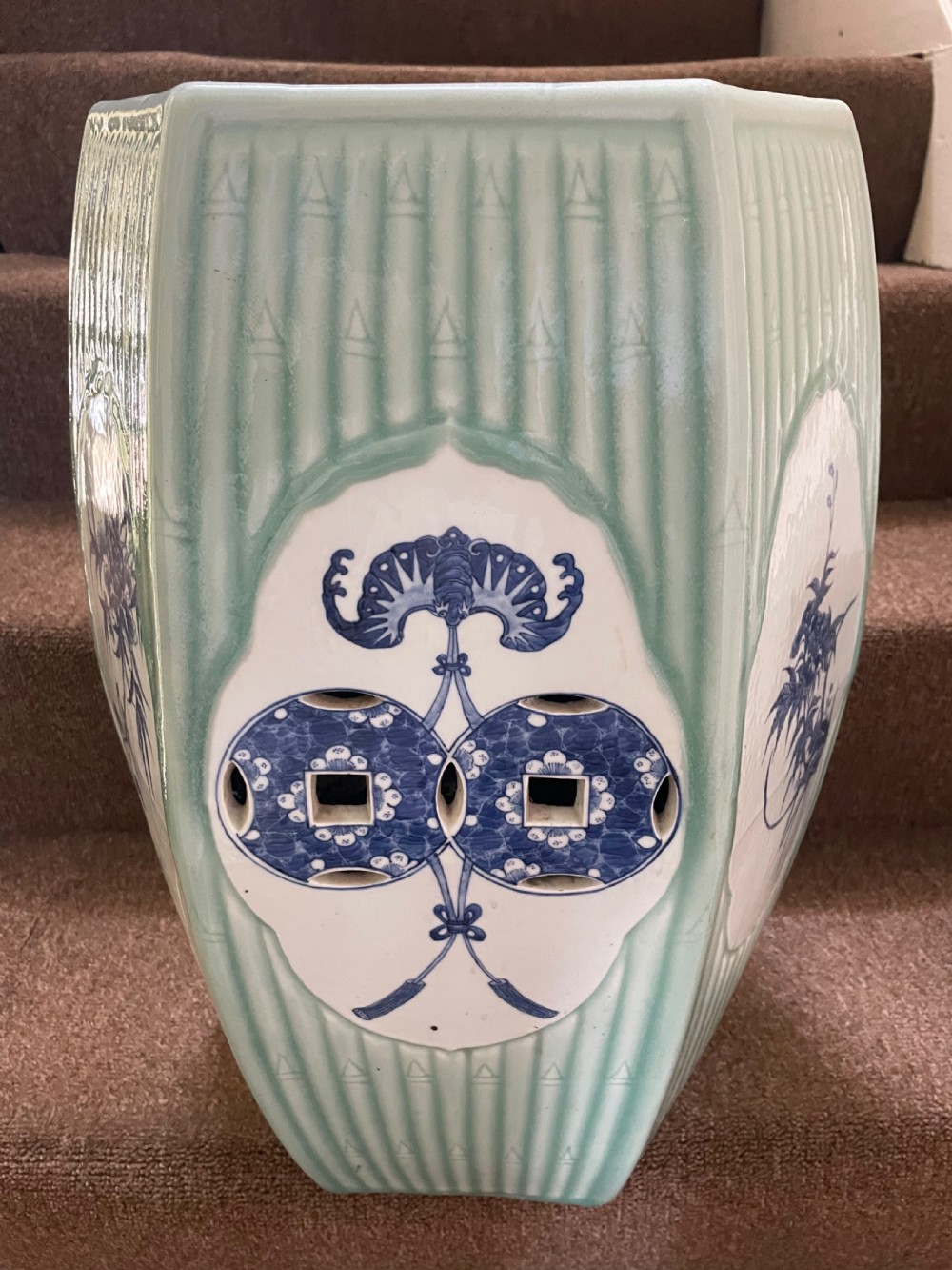 C19th Chinese late Qing Dynasty celadon porcelain ‘barrel-shaped’ garden seat . View IX