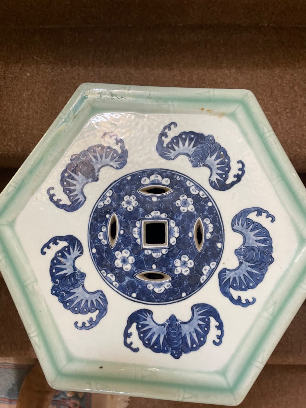 C19th Chinese late Qing Dynasty celadon porcelain ‘barrel-shaped’ garden seat . View XI