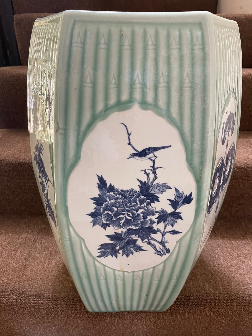 C19th Chinese late Qing Dynasty celadon porcelain ‘barrel-shaped’ garden seat . View XIV