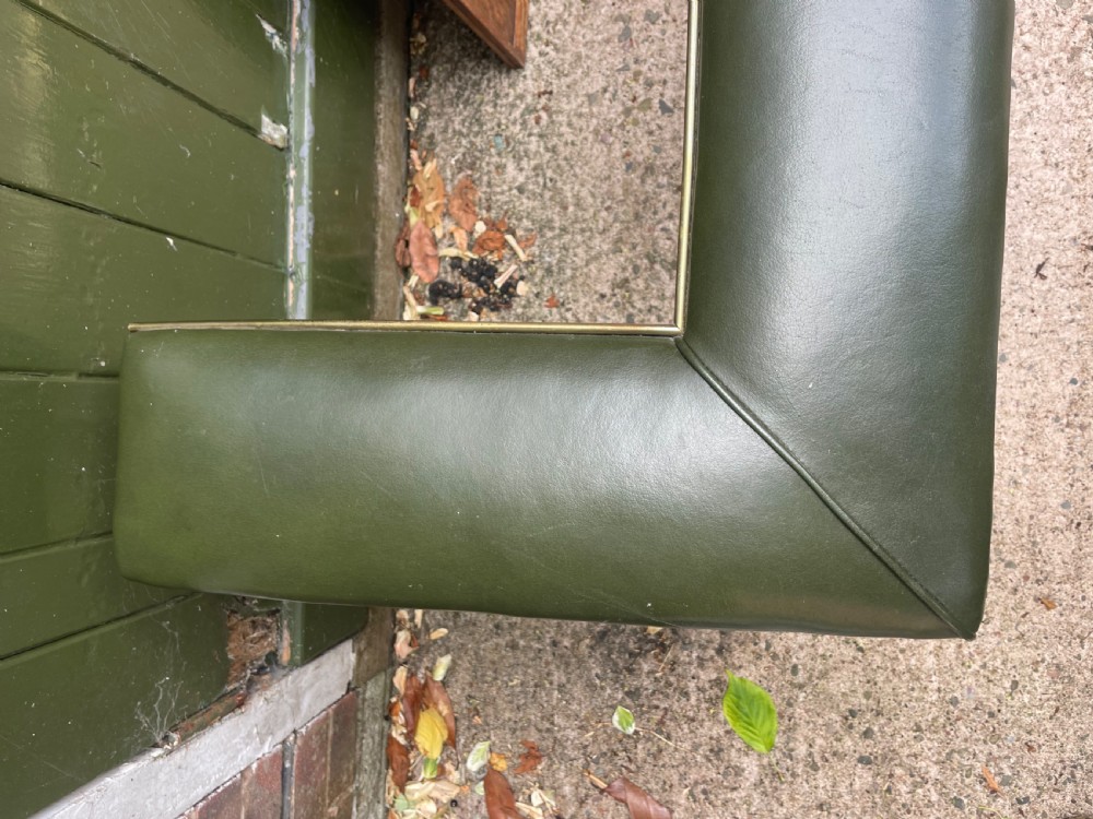 Early C20th Edwardian period polished brass and leather seated ‘club’ fender of restrained design. View VI