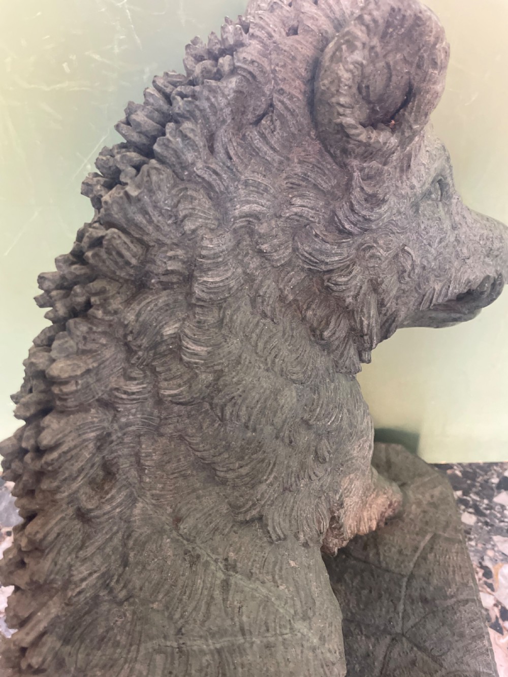 Large scale C19th Italian ‘Grand Tour’ souvenir carved ‘prato verde’ serpentine marble sculpture reduction copy, after the antique,  known as “Il Porcellino” or The Uffizi Boar.  View IX