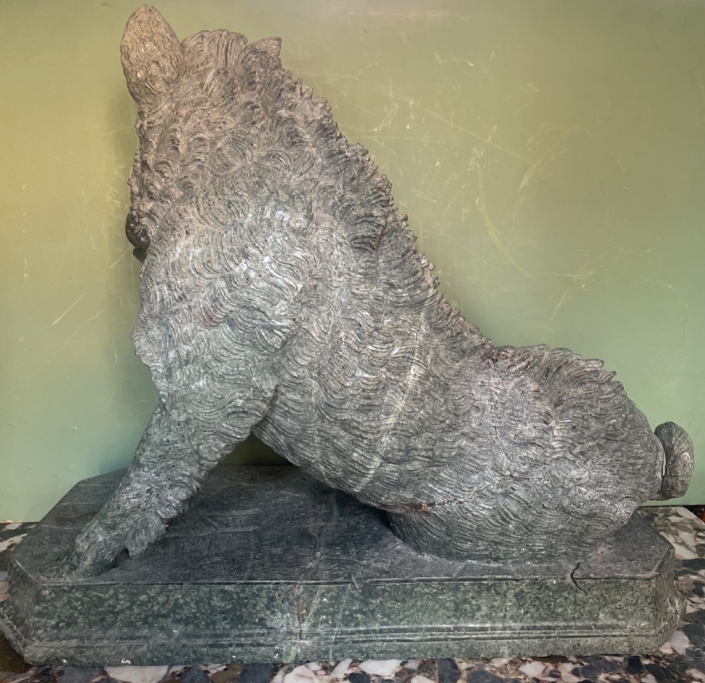 Large scale C19th Italian ‘Grand Tour’ souvenir carved ‘prato verde’ serpentine marble sculpture reduction copy, after the antique,  known as “Il Porcellino” or The Uffizi Boar.  View XI